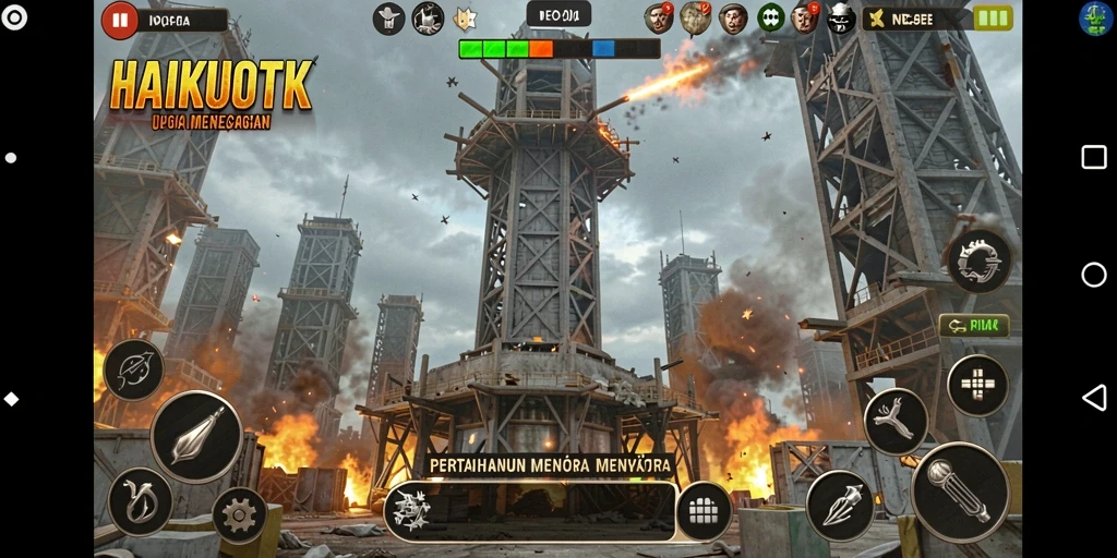 Screenshot utama HAIKUOTK menampilkan aksi seru gameplay Tower Defense.