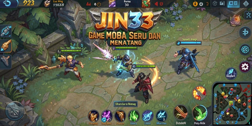 Gameplay seru dan mendebarkan dalam JIN33 dengan pertempuran MOBA.