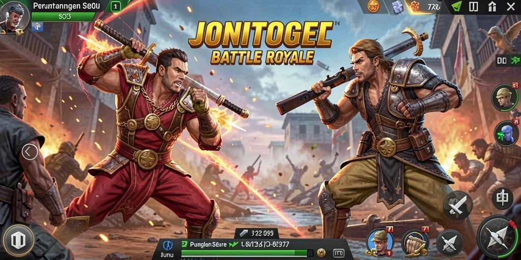 Tangkapan layar menampilkan aksi intens dalam permainan Battle Royale.