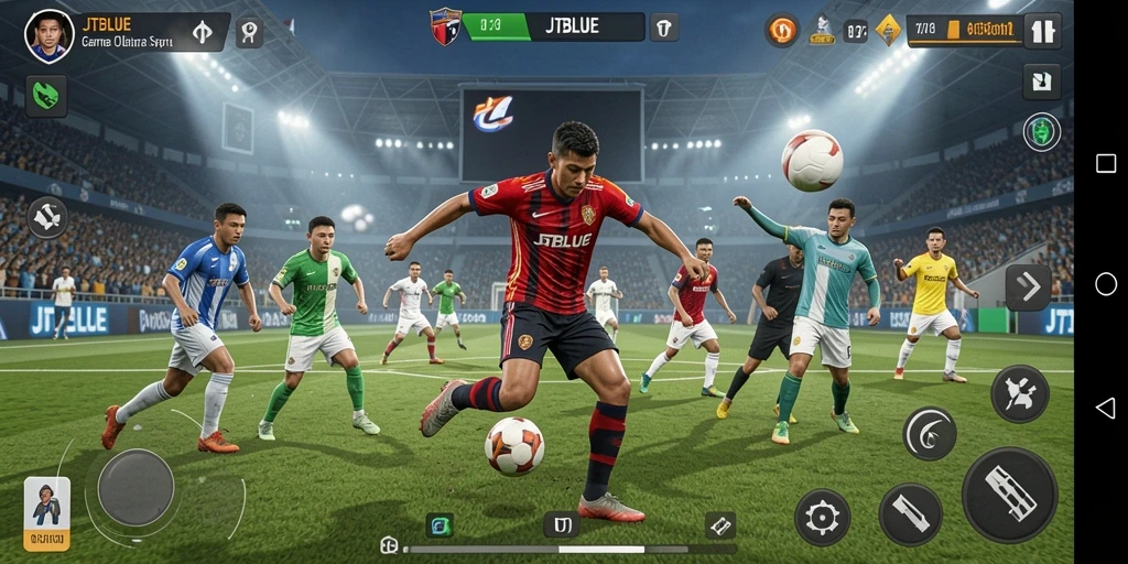 Screenshot JTBLUE menampilkan aksi seru dalam permainan olahraga.