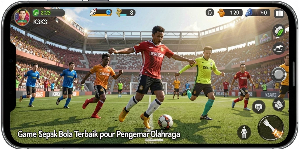 Tangkapan layar K3K3 menampilkan aksi pertandingan sepak bola yang seru.