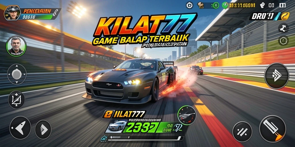 Tampilan gameplay KILAT77 saat balapan di trek yang menantang.