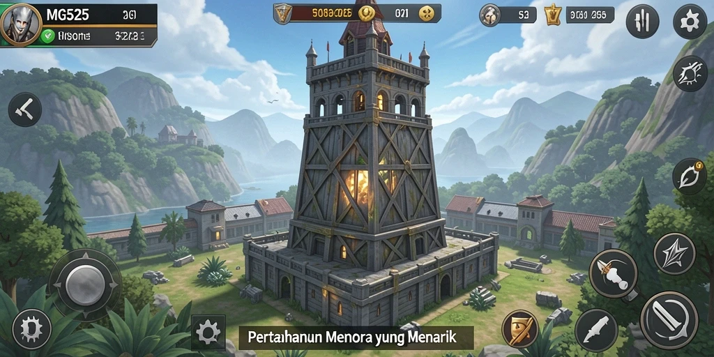 Gameplay MG525 menunjukkan strategi menempatkan menara untuk melindungi wilayah.