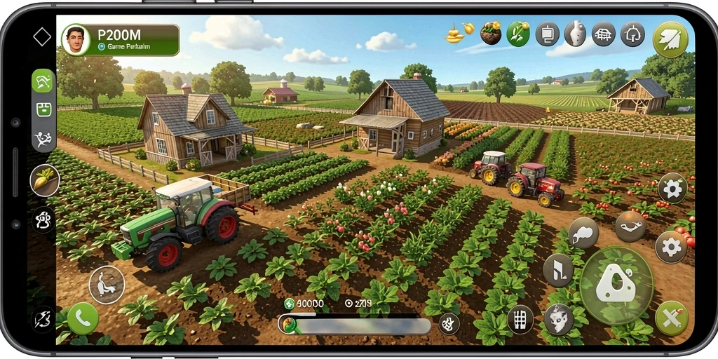 Tangkapan layar menampilkan gameplay seru dari P200M dengan kegiatan bertani.