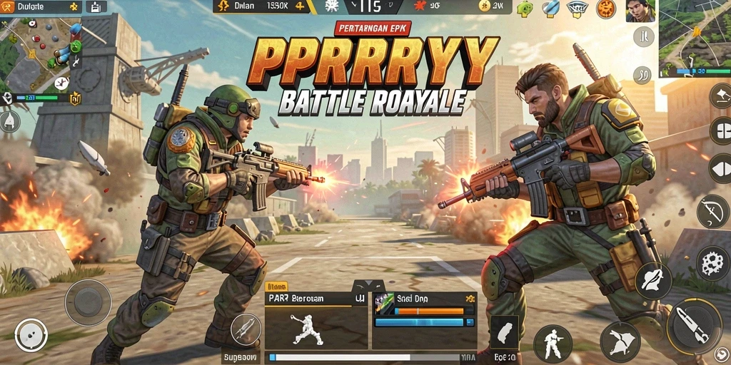 Gameplay <strong>PPRRYY</strong> yang mendebarkan dalam pertempuran Battle Royale.