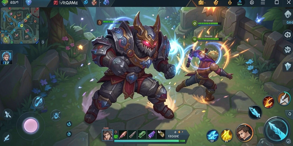 Gameplay intens RPGAME dalam aksi, menampilkan pertarungan strategis MOBA yang mendebarkan.