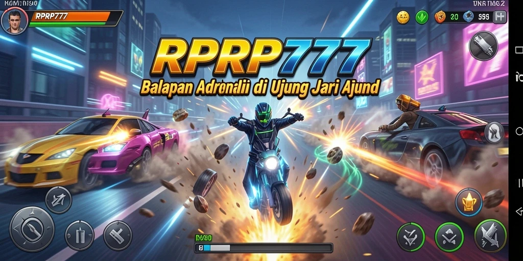 Tampilan seru gameplay RPRP777 saat balapan penuh kecepatan.